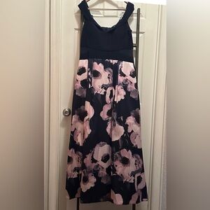 Floral Navy and Pink Prom Dress